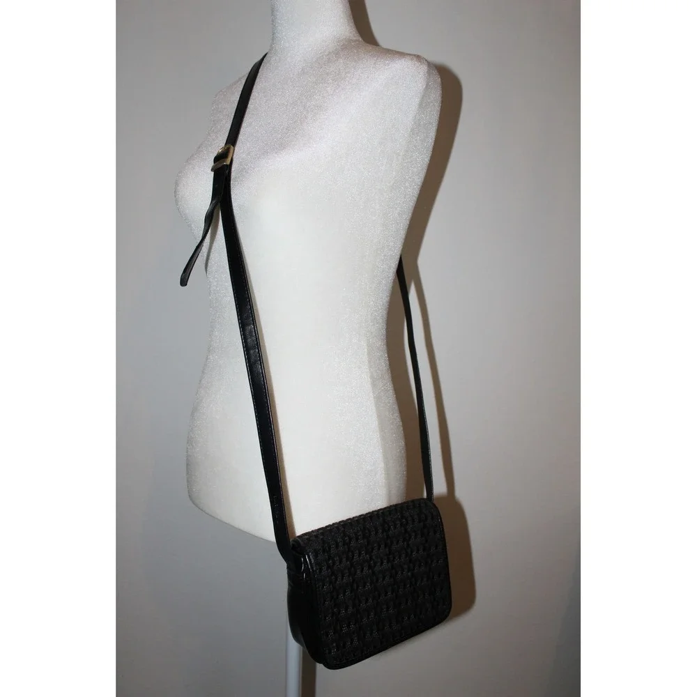 VTG Liz Claiborne Black‎ Woven Leather Crossbody Bag Organizer Purse
